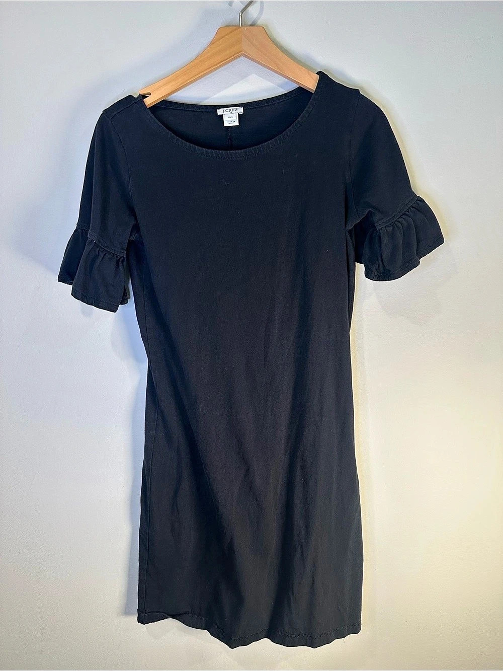 J.Crew Factory XXS Black Cotton Shift Dress Ruffle Sleeve Mini
